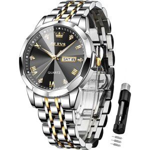 Men Diamond Stainless Steel Luxury Analog Waterproof Wrist Watches -Black